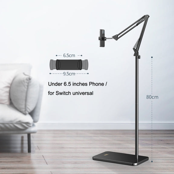 SSKY L10 Home Cantilever Ground Phone Holder Tablet Support Holder, Style: Fixed+Phone Clip (Black)