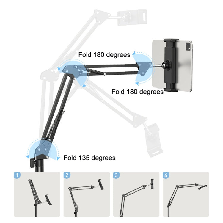 SSKY L10 Home Cantilever Ground Phone Holder Tablet Support Holder, Style: Fixed+Phone Clip (Black)