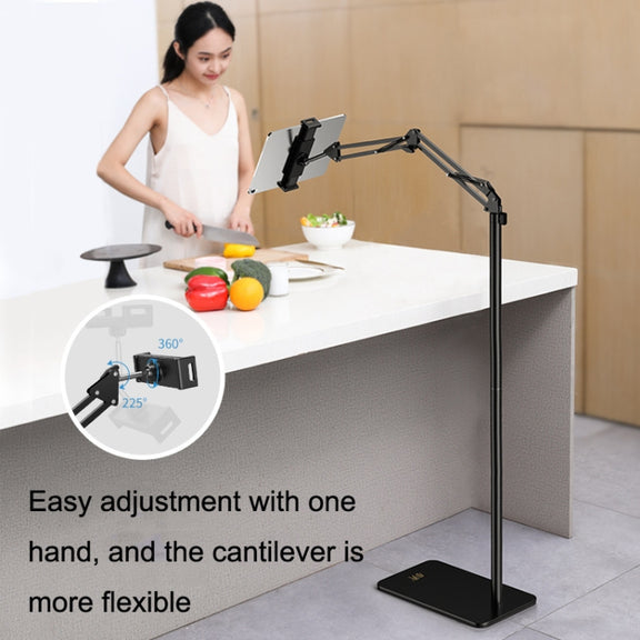SSKY L10 Home Cantilever Ground Phone Holder Tablet Support Holder, Style: Fixed+Phone Clip (Black)