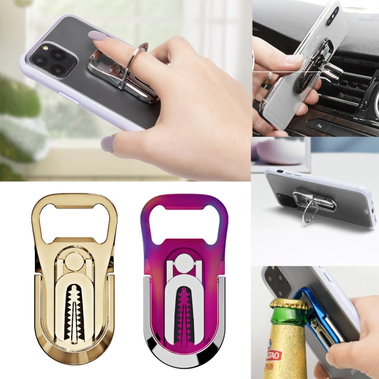 Multifunction Car Air Vent Phone Holder Finger Ring Phone Bracket Bottle Opener(Rose Gold)
