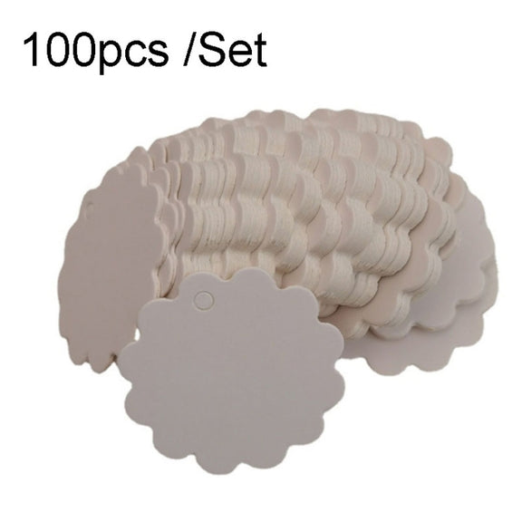 100pcs /Set Kraft Paper Tags Lace Round Blank Small Label(White)
