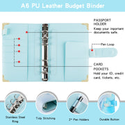 A6 Leather Loose-leaf Budget Book Handbook Notepad(Marbled-Blue)