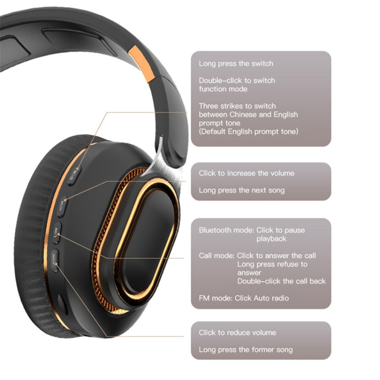 H7 Foldable Wireless Bluetooth Headset With Microphone Support TF Card, AUX(Gray)