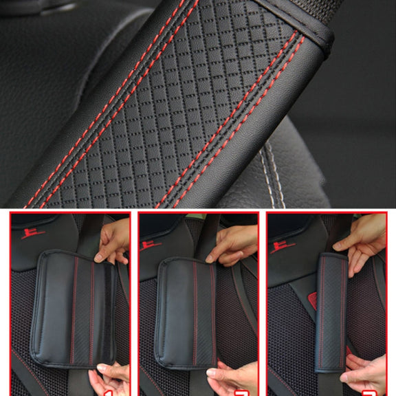 Fiber Leather Embossed Car Seat Belt Shoulder Cover Protector 6.5X23cm(Wine Red)