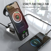 H27 15W  6 In 1 With Clock Function Magnetic Phone Wireless Charger For iWatch/AirPods(Black)