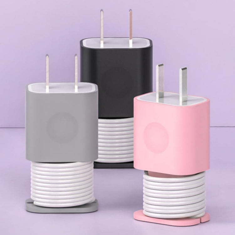 For iPhone 11/12 18W/20W Power Adapter 2pcs Protective Case Cover Data Cable Organizer(Black)