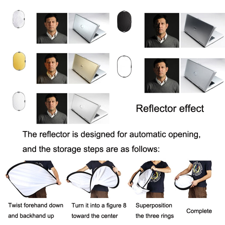 Selens  5 In 1 (Gold / Silver  / White / Black / Soft Light) Folding Reflector Board, Size: 110cm Round
