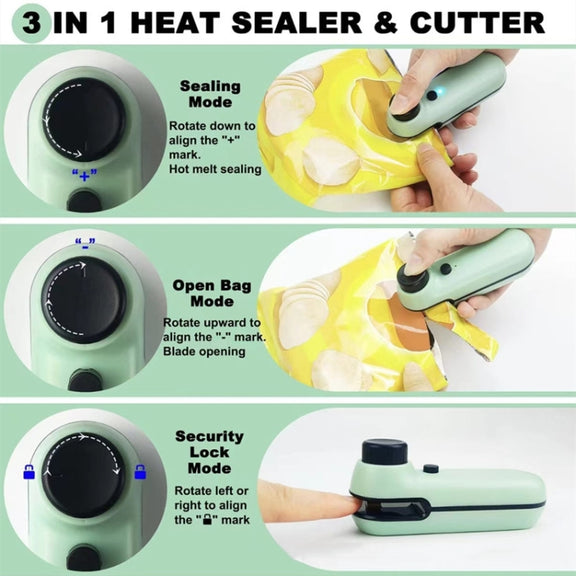 W-168 Knob Charging Sealing/Opening Machine Mini Snack Moisture Sealer(Green)