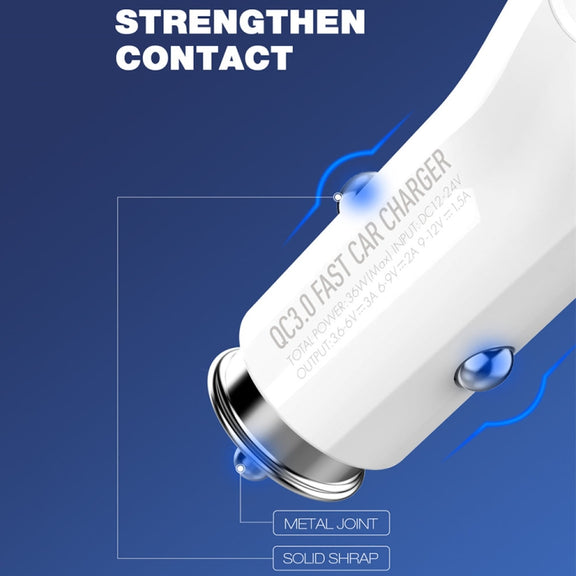 LDNIO C511Q 36W QC 3.0 Phone Fast Charger Dual-USB Ports Smart Car Charger with Micro USB Cable