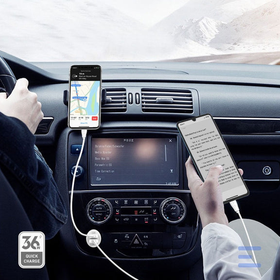 LDNIO C511Q 36W QC 3.0 Phone Fast Charger Dual-USB Ports Smart Car Charger with Micro USB Cable