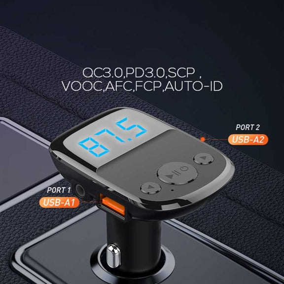 LDNIO C706Q QC3.0+AUTO-ID Car Bluetooth FM Music Digital Display Car Charger with Micro USB Cable