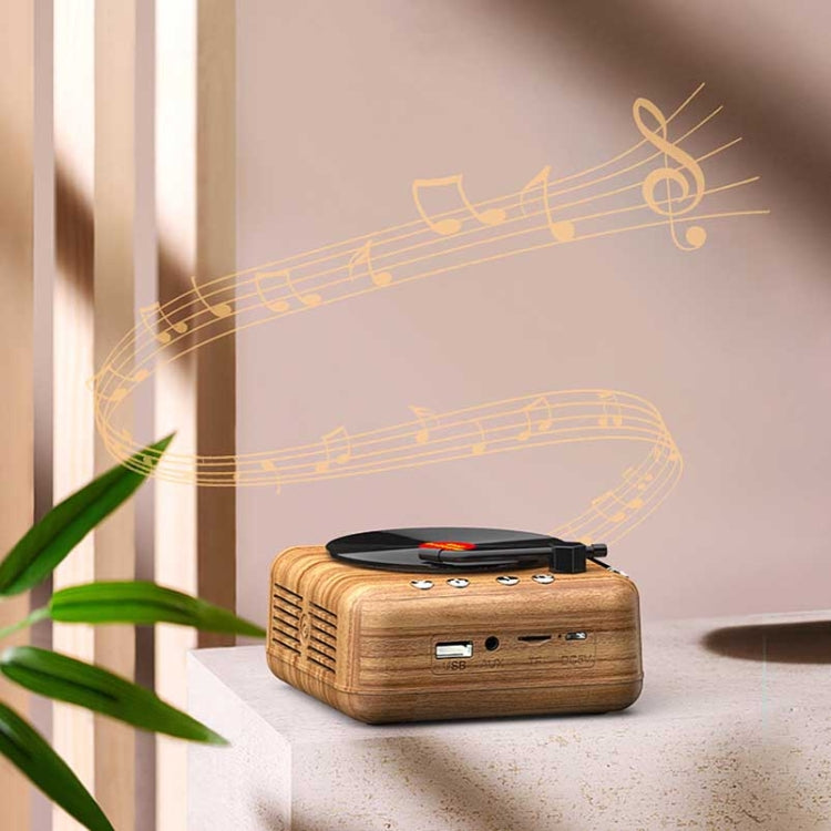 Manovo H3 Retro Vinyl Record Player Shape Mini Bluetooth Speaker, Color: Wood Grain