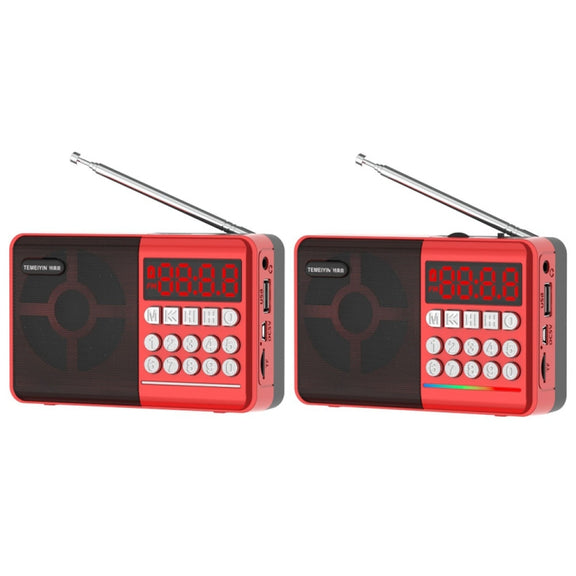 TEMEIYIN LED Digital Display Card Bluetooth Radio Speaker Morning Exercise Portable Player, Color: Red with Light