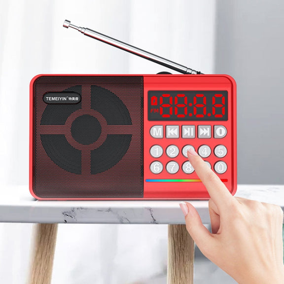 TEMEIYIN LED Digital Display Card Bluetooth Radio Speaker Morning Exercise Portable Player, Color: Red with Light
