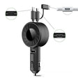3 In 1 USB Dual Cable Single Pull Retractable Car Charger(Black) - Car Charger by PMC TechLife | Online Shopping South Africa | PMC TechLife