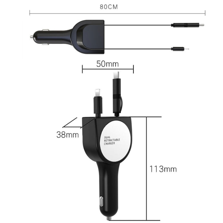3 In 1 3.1A Dual USB Single Pull Retractable Fast QC3.0 Car Charger(White)