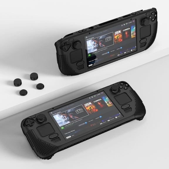For Steam Deck V V4-1 Pocket Consoles Silicone Non-slip Protective Case with Holder Function(Black)