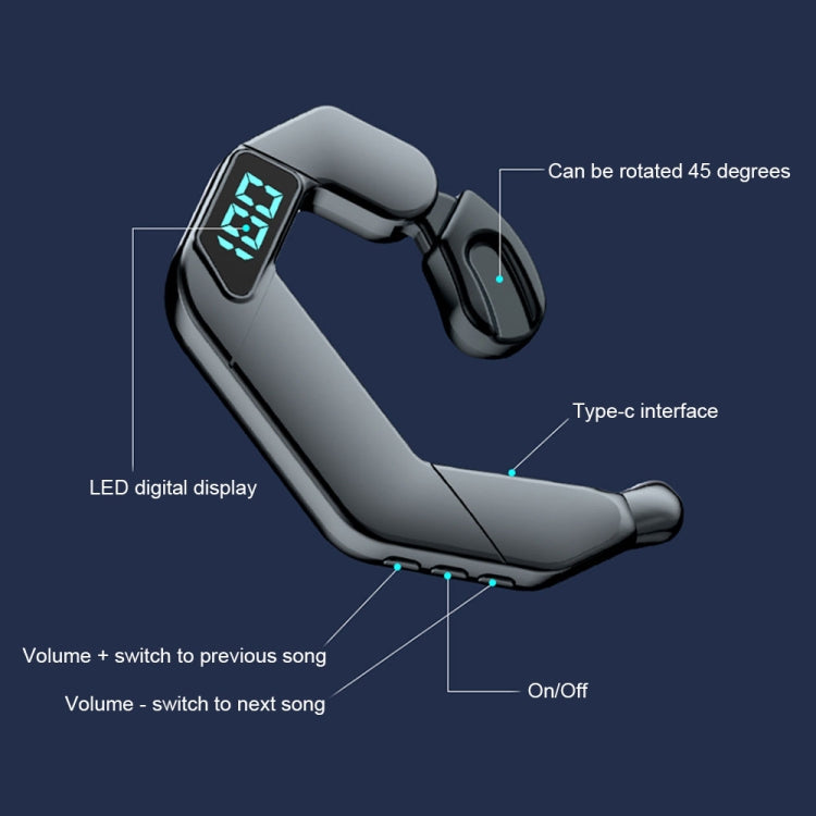 V19 Bone Conduction Digital Display Stereo Hanging Ear Sports Bluetooth Headset(Black)