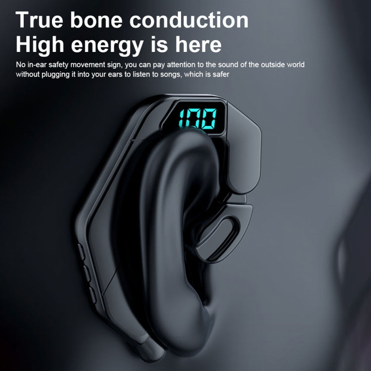 V19 Bone Conduction Digital Display Stereo Hanging Ear Sports Bluetooth Headset(Black)