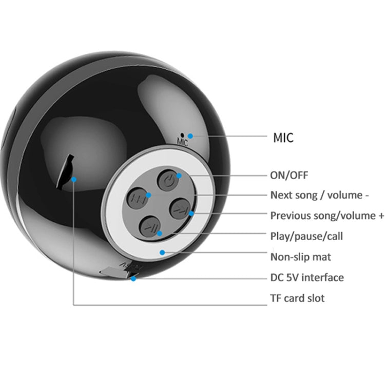 GS009 Bluetooth 4.2 Round Ball Small Speaker With Colorful Light Support TF Card / FM(Black)