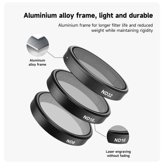 For DJI OSMO Action 3 / 4 TELESIN ND CPL Filter Set Aluminium Alloy Frame Lens(CPL+ND8/16/32 Set)