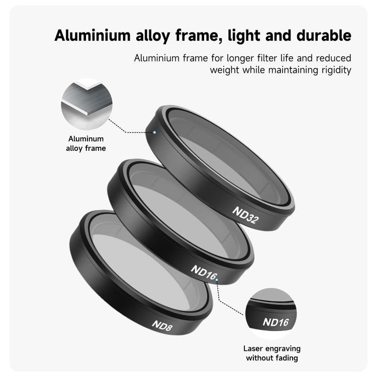 For DJI OSMO Action 3 / 4 TELESIN ND CPL Filter Set Aluminium Alloy Frame Lens(CPL+ND8/16/32 Set)