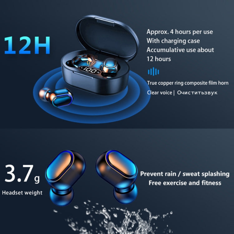 E7s Digital Sports Water-resistant TWS Bluetooth 5.0 In-Ear Headphones(Black)