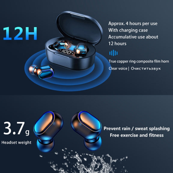 E7s Digital Sports Water-resistant TWS Bluetooth 5.0 In-Ear Headphones(Black)
