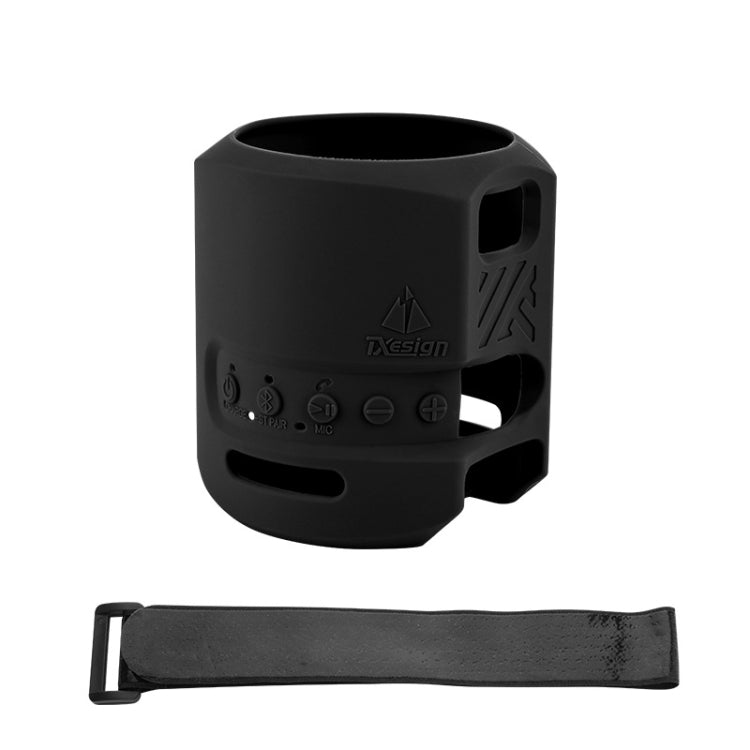 For Sony SRS-XB13 Speaker Silicone Case With Hook And Loop Fastener Strap(Black)