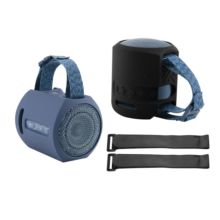 For Sony SRS-XB13 Speaker Silicone Case With Hook And Loop Fastener Strap(Black)