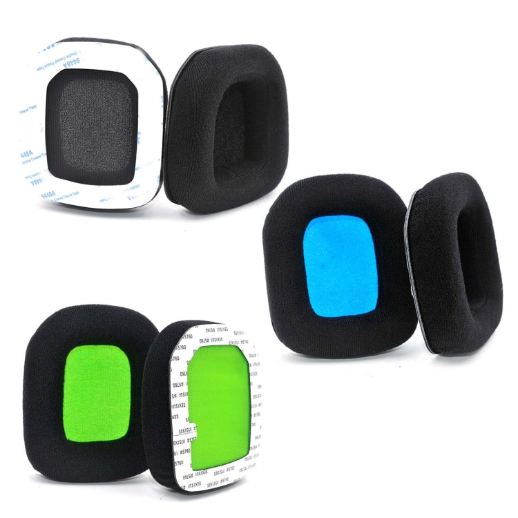For Logitech Astro A20 2pcs Fleece Memory Foam Headphone Covers Earmuffs(Black Green Net)