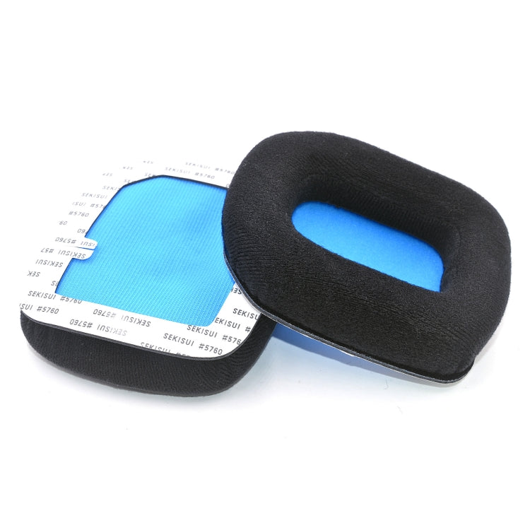 For Logitech Astro A20 2pcs Fleece Memory Foam Headphone Covers Earmuffs(Black Blue Net)