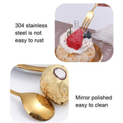 304 Stainless Steel Feather Spoon Fork Literary Tableware,Style: 3pcs Spoon-Titanium Gold