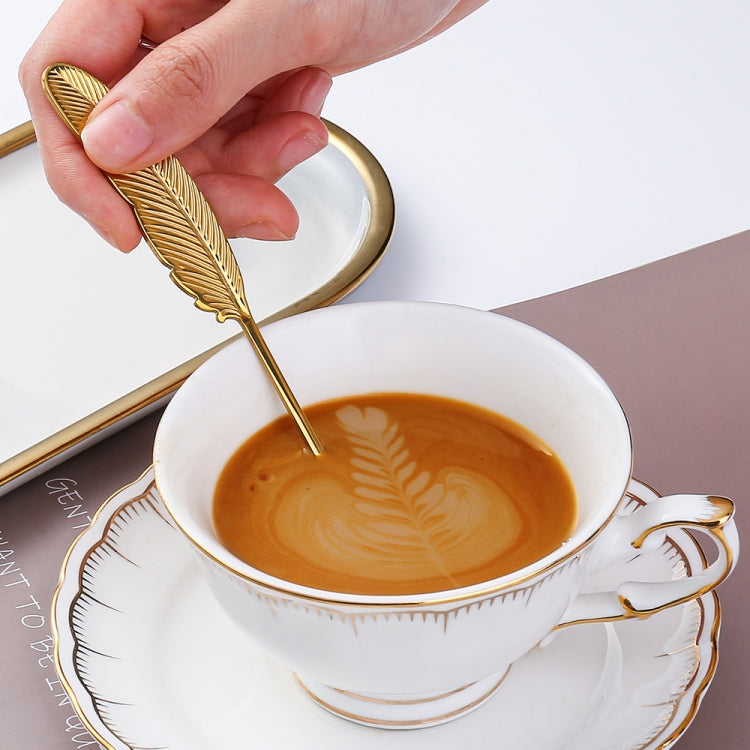 304 Stainless Steel Feather Spoon Fork Literary Tableware,Style: 3pcs Spoon-Titanium Gold