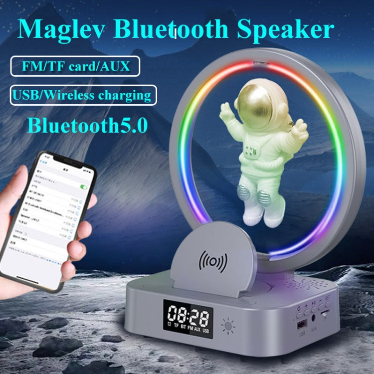 Y-558 Magnetic Levitation Astronaut TWS Bluetooth Speaker With RGB Light,Style: Silver Clock Model