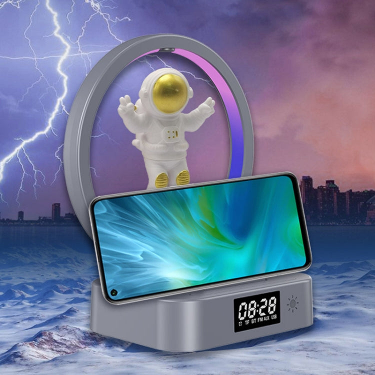 Y-558 Magnetic Levitation Astronaut TWS Bluetooth Speaker With RGB Light,Style: Silver Clock Model