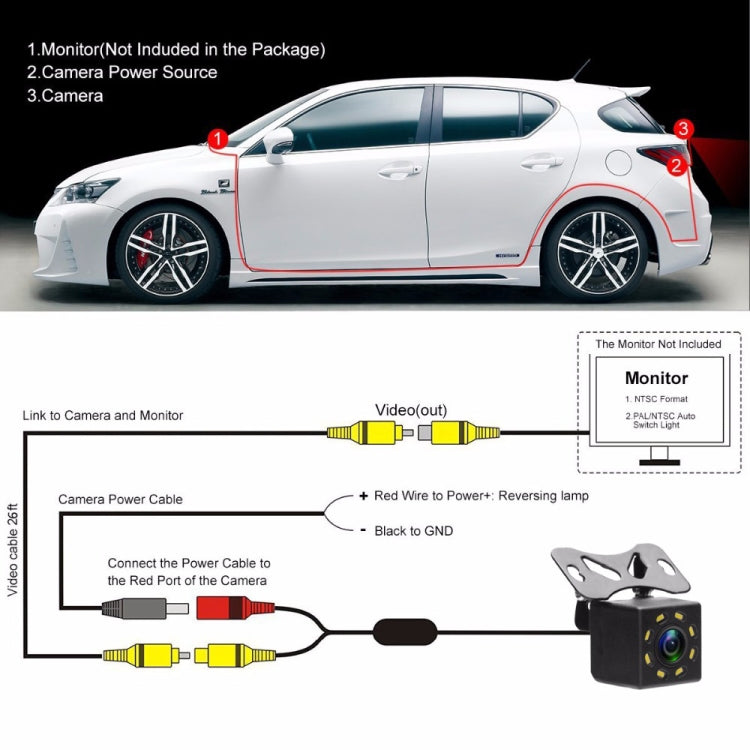 R0003 LED Fill Light External Reversing Video Camera HD Night Vision CCD Car Camera 12 Lights Camera(N System)