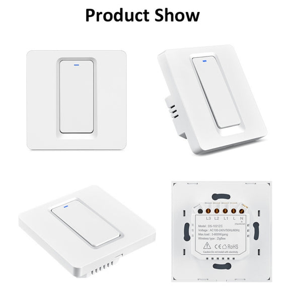 Tuya ZigBee Smart Single-fire Zero-fire Sharing Switch Phone Control Voice Panel EU Plug, Spec: 2 Buttons