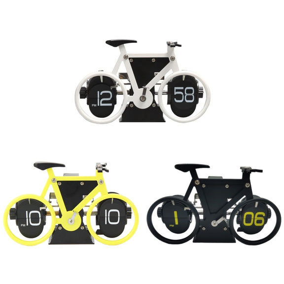 HY-F087 Retro Bicycle Shape Automatic Flip Home Decorative Turning Clock(White)