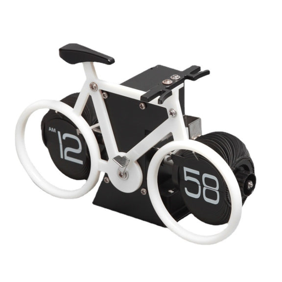 HY-F087 Retro Bicycle Shape Automatic Flip Home Decorative Turning Clock(White)