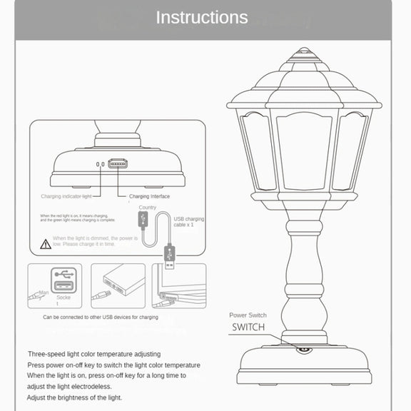 GIVELONG Retro Table Lamp USB Charging Small Night Light, Style: 322-3 Blue