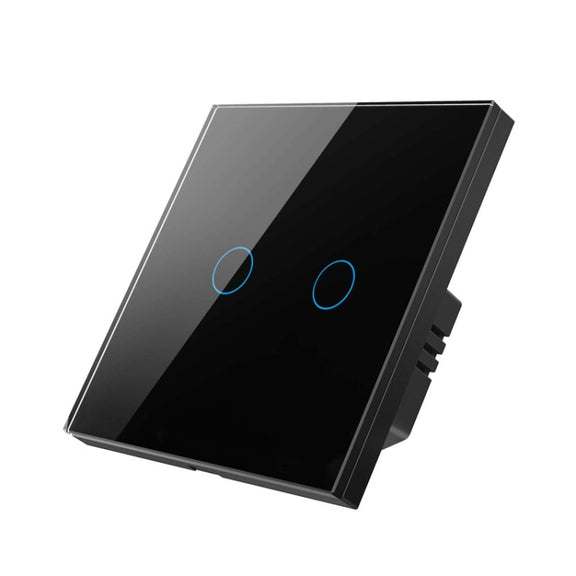 Tuya ZigBee Zero Firewire Touch Wall Remote Control Switch Light Control Voice Switch EU Plug, Style: 2 Gang (Black)