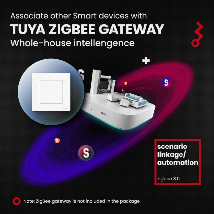 Tuya ZigBee Smart Single-fire Zero-fire Sharing Timing Voice Wall Switch EU Plug, Style: 2 Ways (Gray)