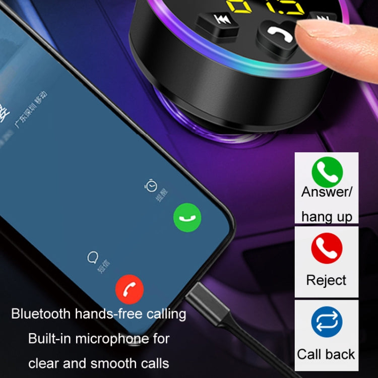 Car MP3 Bluetooth Player FM Transmitter Multifunctional Car Charger, Model: 4.8A Black