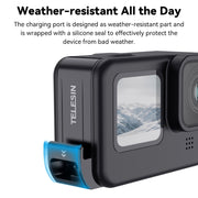 For GoPro Hero11 Black / HERO10 Black /9 Black TELESIN Weather-resistant Side Cover Easy Removable Charging Cover Port(Black)