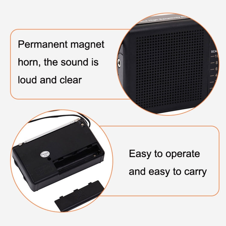BAIJIALI BJL228 Retro Portable Two Band FM AM Radio Built-in Speaker(Black)