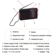 BAIJIALI BJL228 Retro Portable Two Band FM AM Radio Built-in Speaker(Black)
