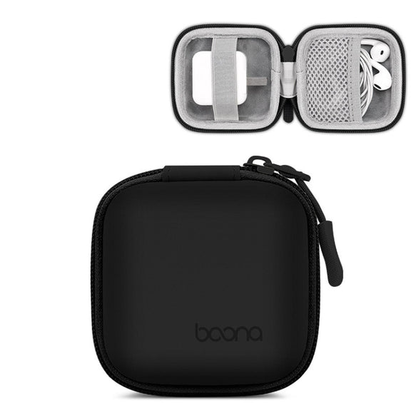 Baona BN-F001 Leather Digital Headphone Cable U Disk Storage Bag, Specification: Small Square Black