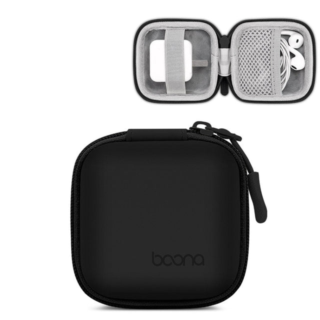 Baona BN-F001 Leather Digital Headphone Cable U Disk Storage Bag, Specification: Small Square Black