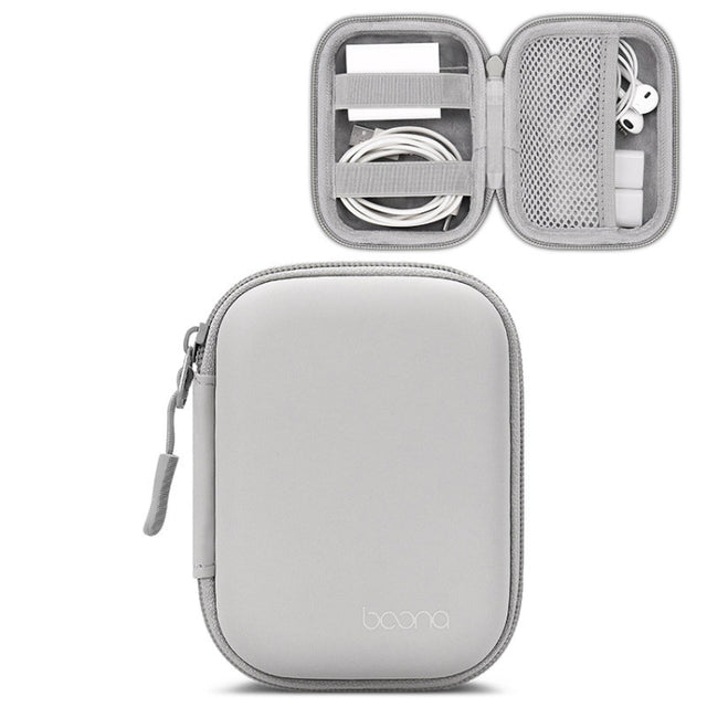 Baona BN-F003 Leather Digital Headphone Cable U Disk Storage Bag, Specification: Rectangular Gray